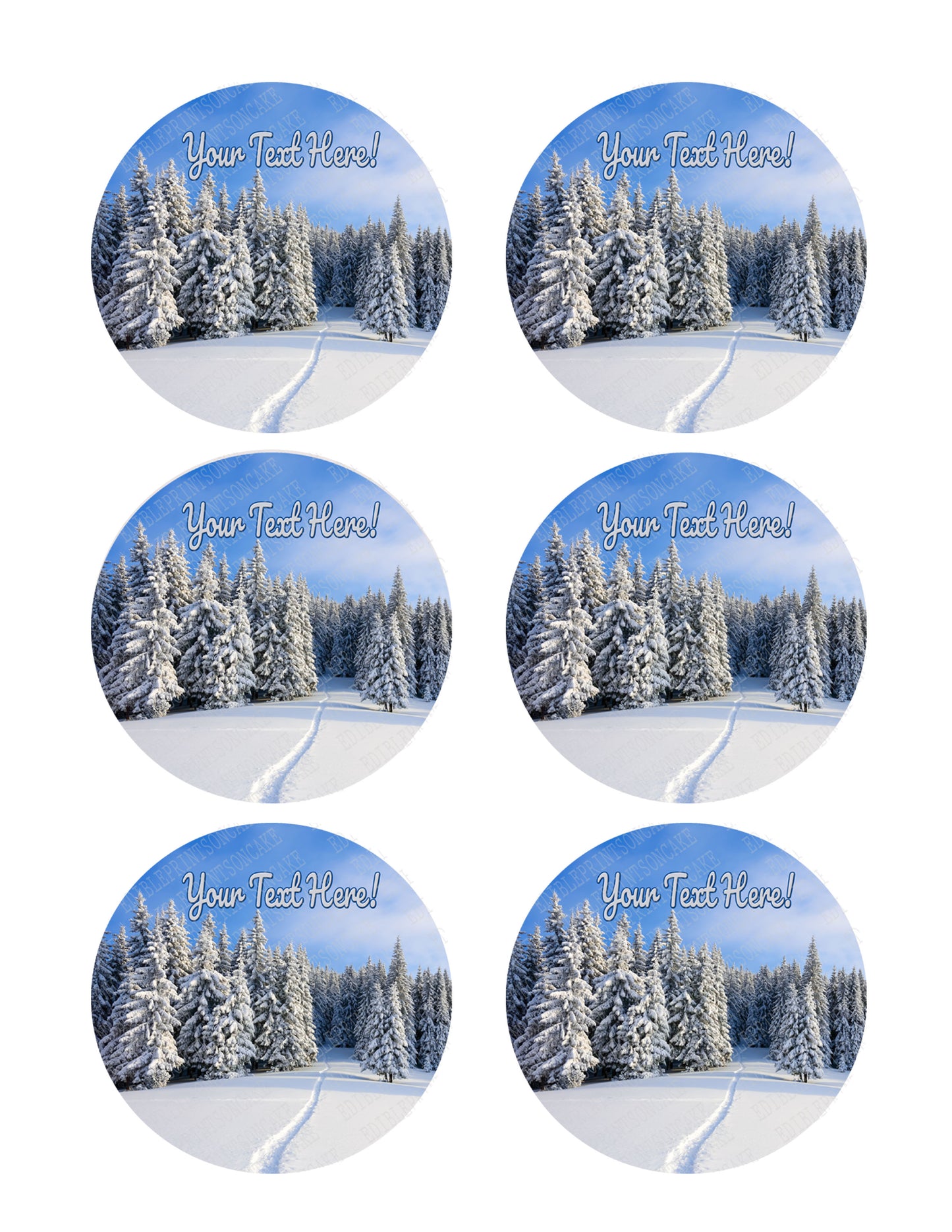 Christmas holidays Winter Landscape - Edible Cake Topper, Cupcake Toppers, Strips