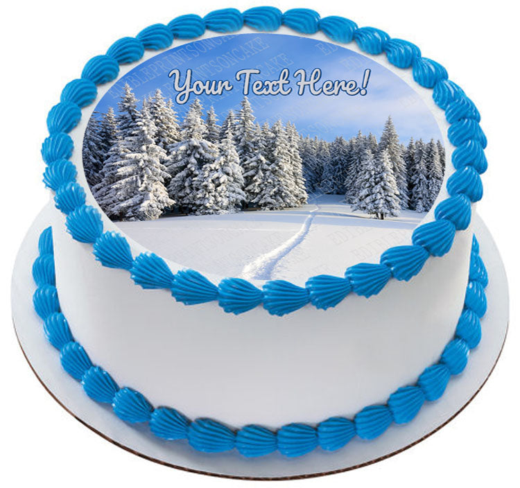 Christmas holidays Winter Landscape - Edible Cake Topper, Cupcake Toppers, Strips