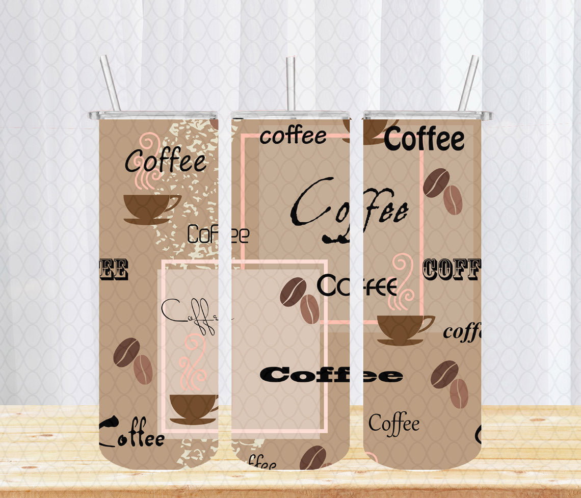 Coffee Pattern Tumbler with Lid and Straw, Insulated Skinny Tumbler, 20 oz Water Cup