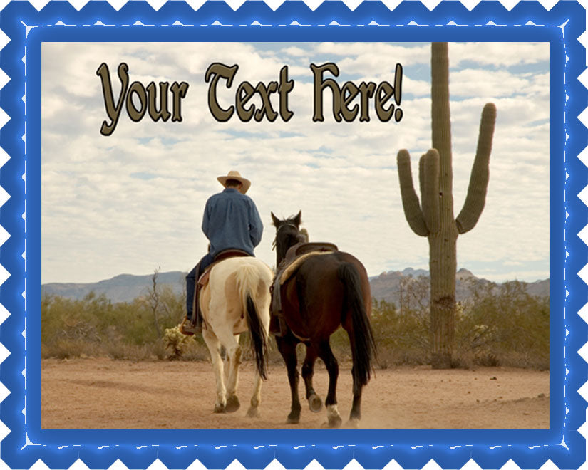 Cowboy with Two Horses - Edible Cake Topper, Cupcake Toppers, Strips