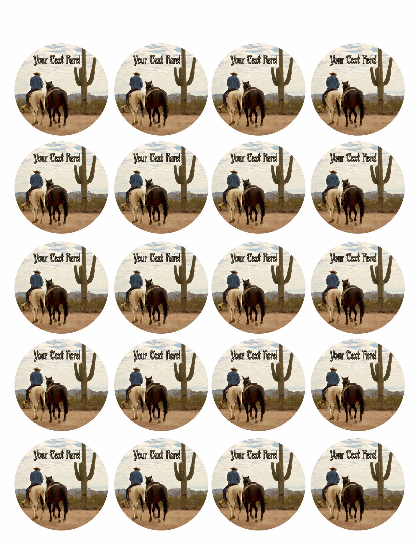 Cowboy with Two Horses - Edible Cake Topper, Cupcake Toppers, Strips