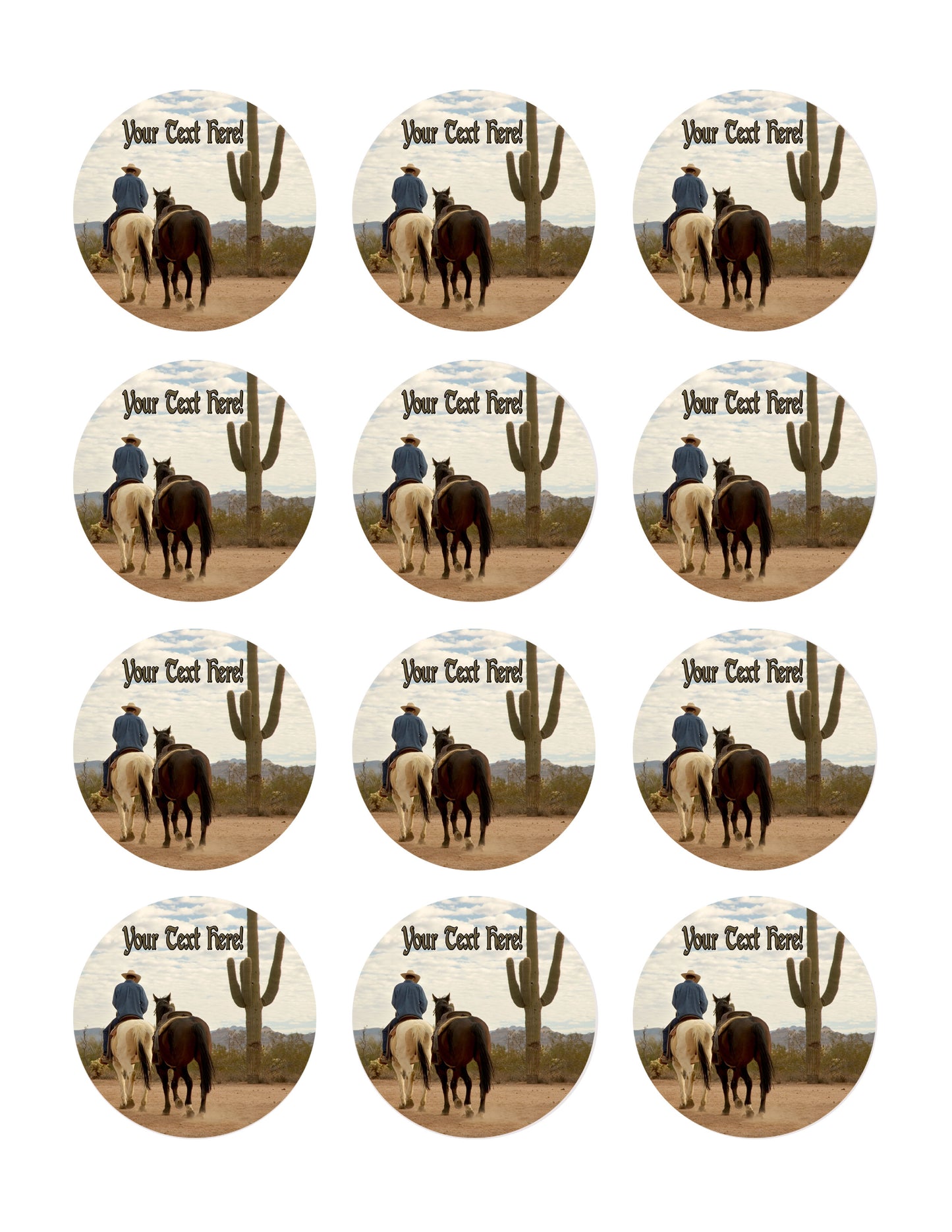Cowboy with Two Horses - Edible Cake Topper, Cupcake Toppers, Strips