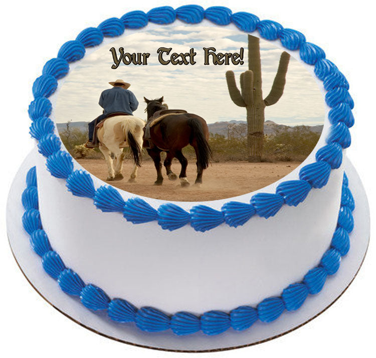 Cowboy with Two Horses - Edible Cake Topper, Cupcake Toppers, Strips