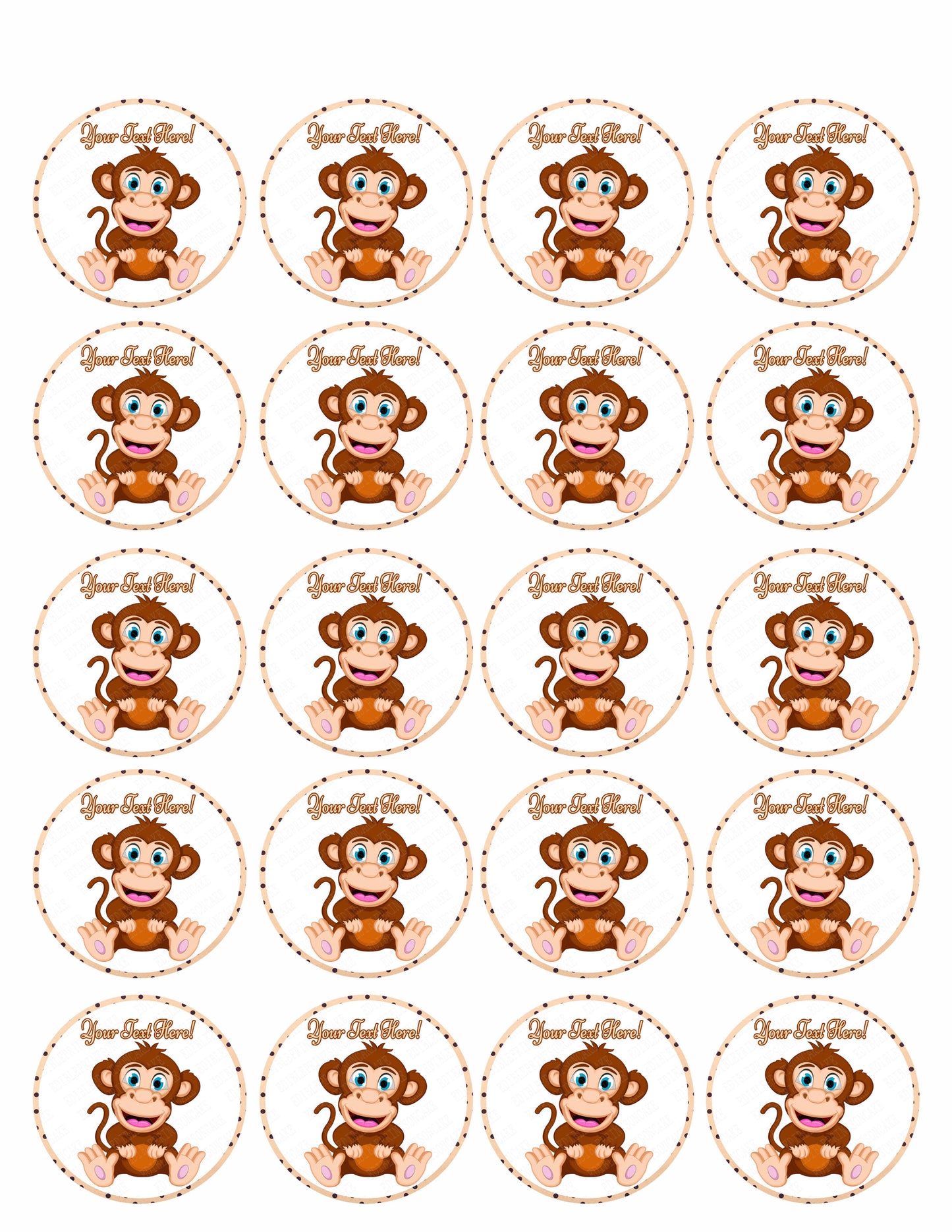 Cute Baby Monkey - Edible Cake Topper, Cupcake Toppers, Strips