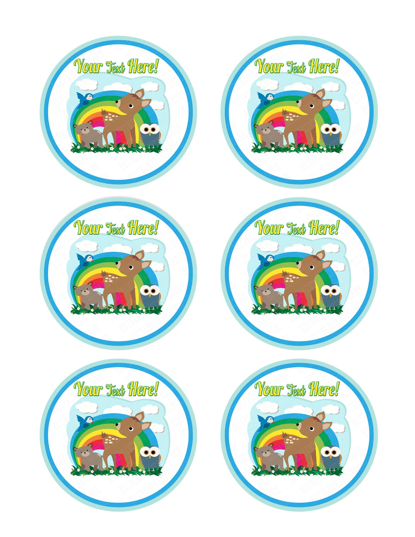 Cute Bear Fawn Owl and Bird - Edible Cake Topper, Cupcake Toppers, Strips