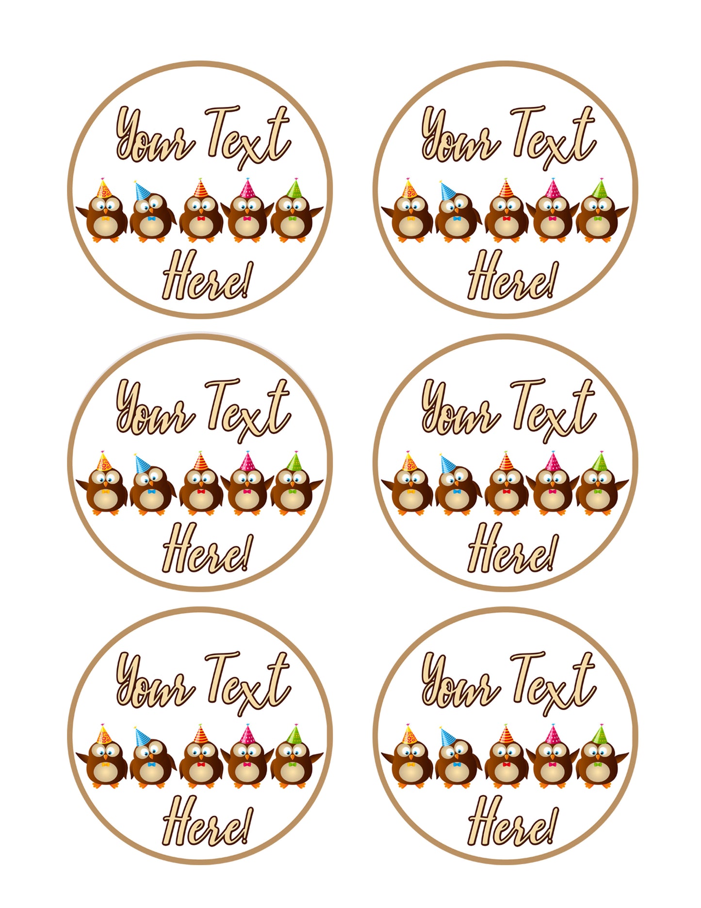 Cute Birthday Owls - Edible Cake Topper, Cupcake Toppers, Strips