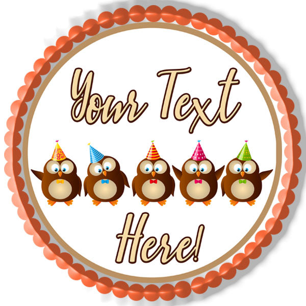 Cute Birthday Owls - Edible Cake Topper, Cupcake Toppers, Strips