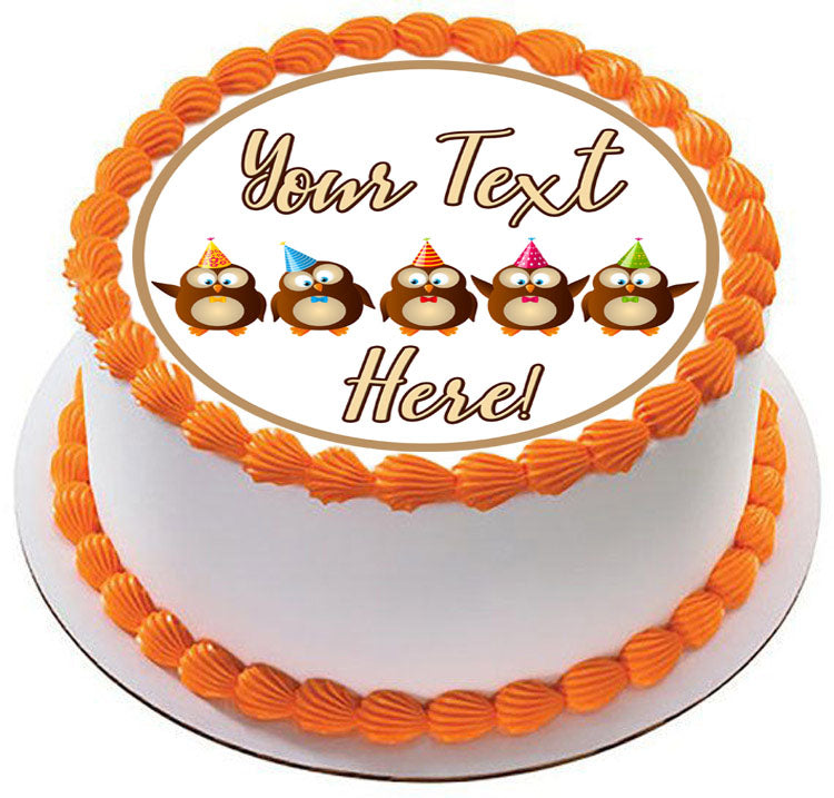 Cute Birthday Owls - Edible Cake Topper, Cupcake Toppers, Strips