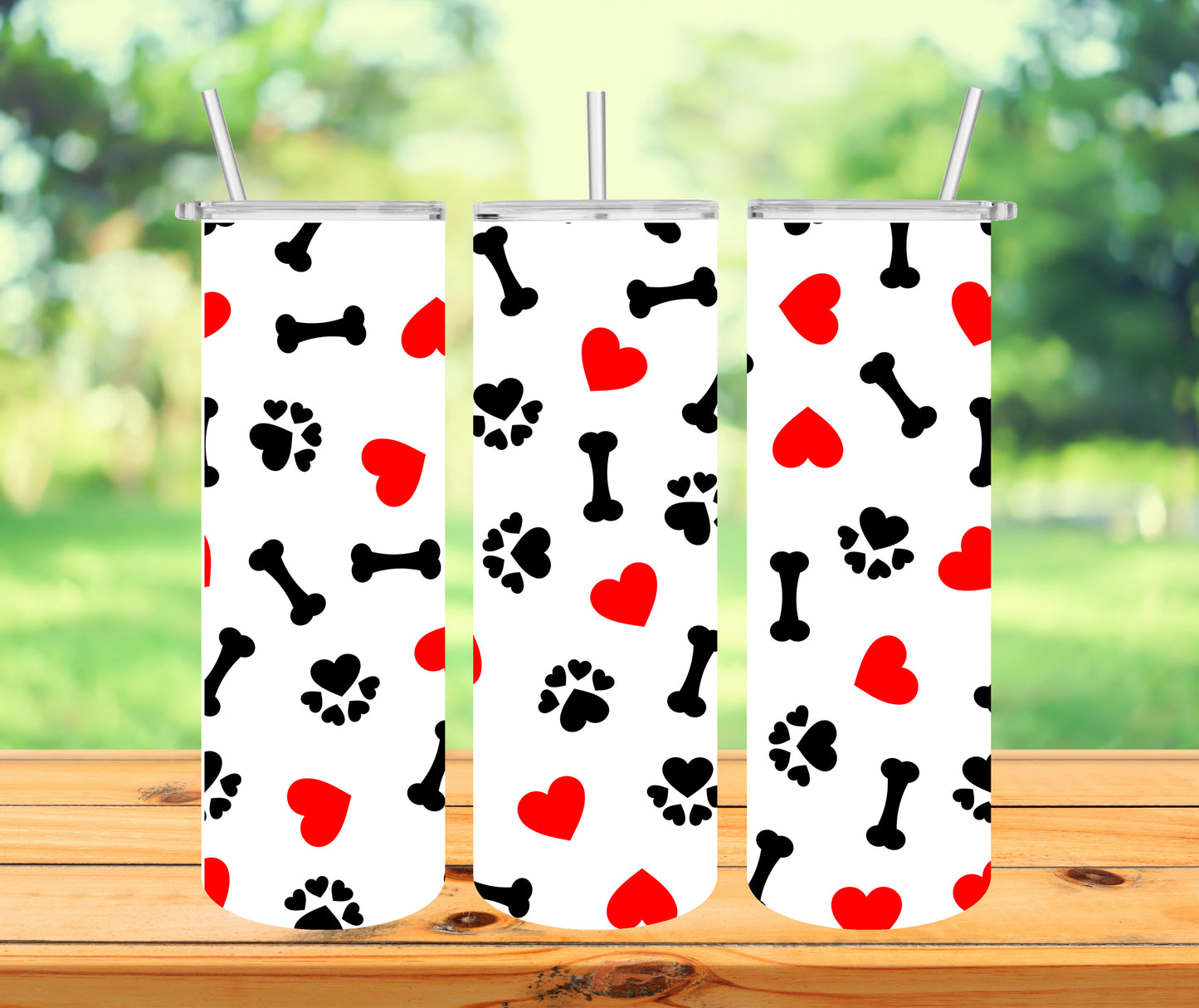 Cute Dog Bone, Paw Print Tumbler with Lid and Straw, Insulated Skinny Tumbler, 20 oz Water Cup
