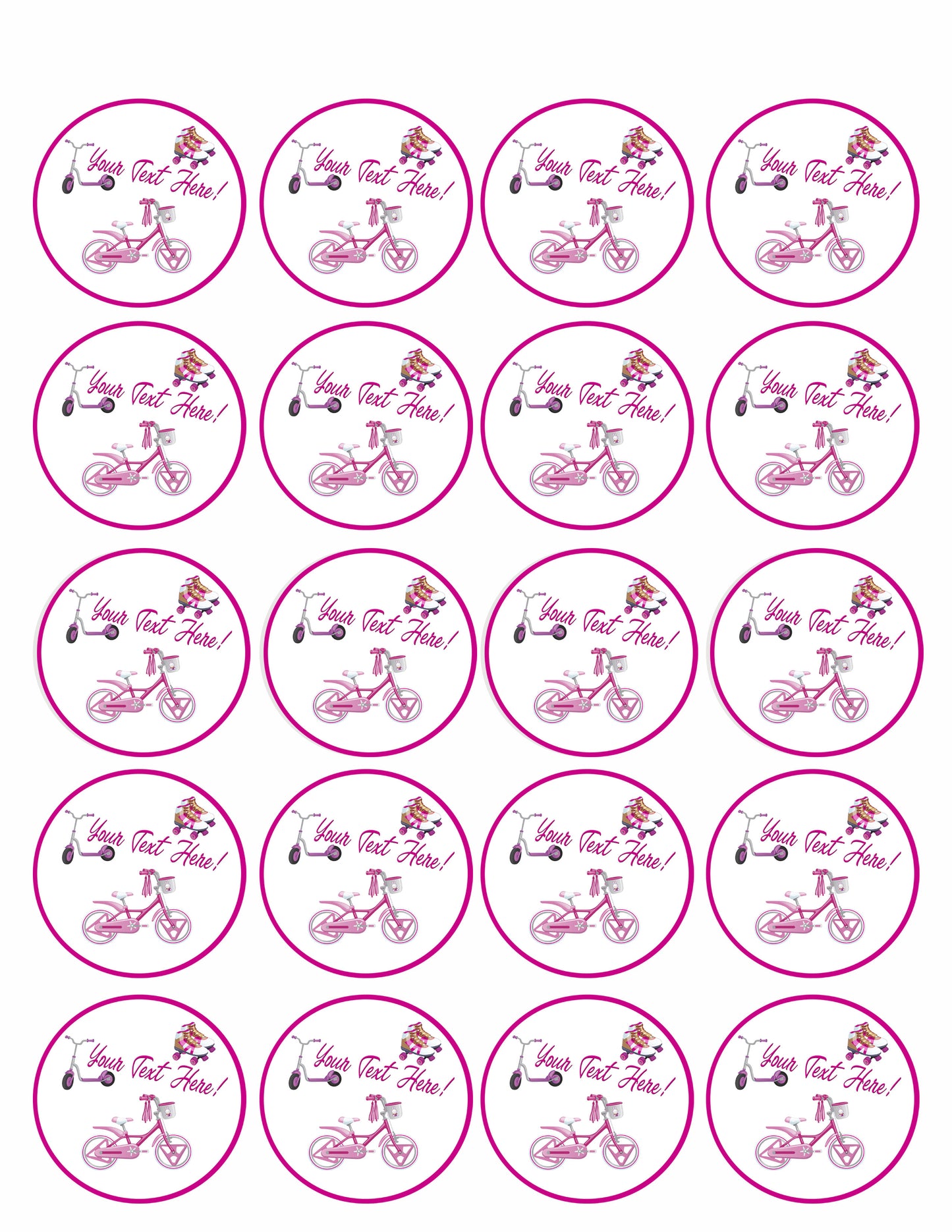 Cute Kids Bicycle Roller Skating and Roller Scooter - Edible Cake Topper, Cupcake Toppers, Strips