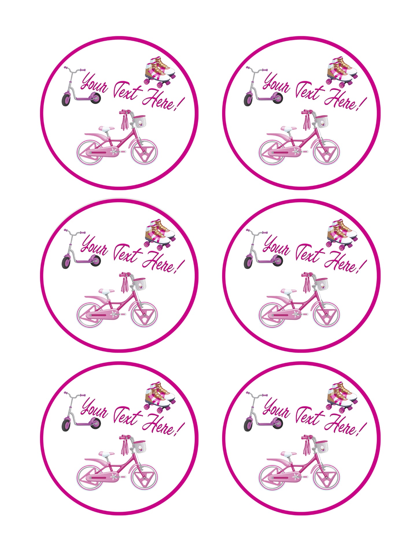 Cute Kids Bicycle Roller Skating and Roller Scooter - Edible Cake Topper, Cupcake Toppers, Strips