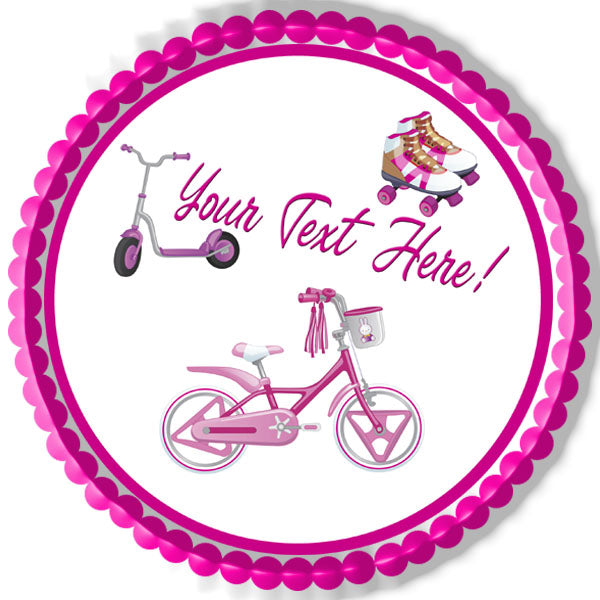 Cute Kids Bicycle Roller Skating and Roller Scooter - Edible Cake Topper, Cupcake Toppers, Strips