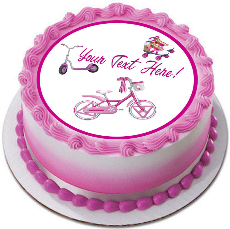 Cute Kids Bicycle Roller Skating and Roller Scooter - Edible Cake Topper, Cupcake Toppers, Strips