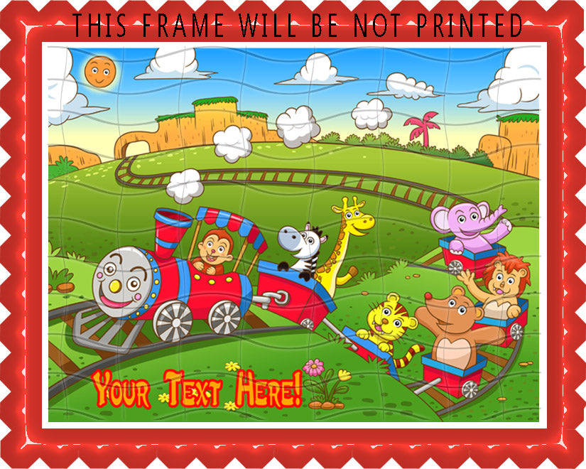 Cute animals train - Edible Cake Topper, Cupcake Toppers, Strips