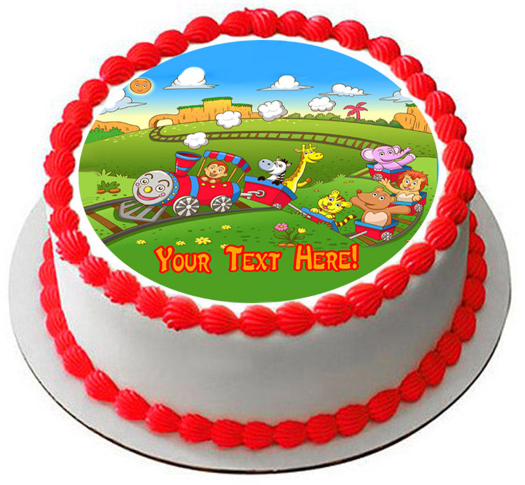 Cute animals train - Edible Cake Topper, Cupcake Toppers, Strips