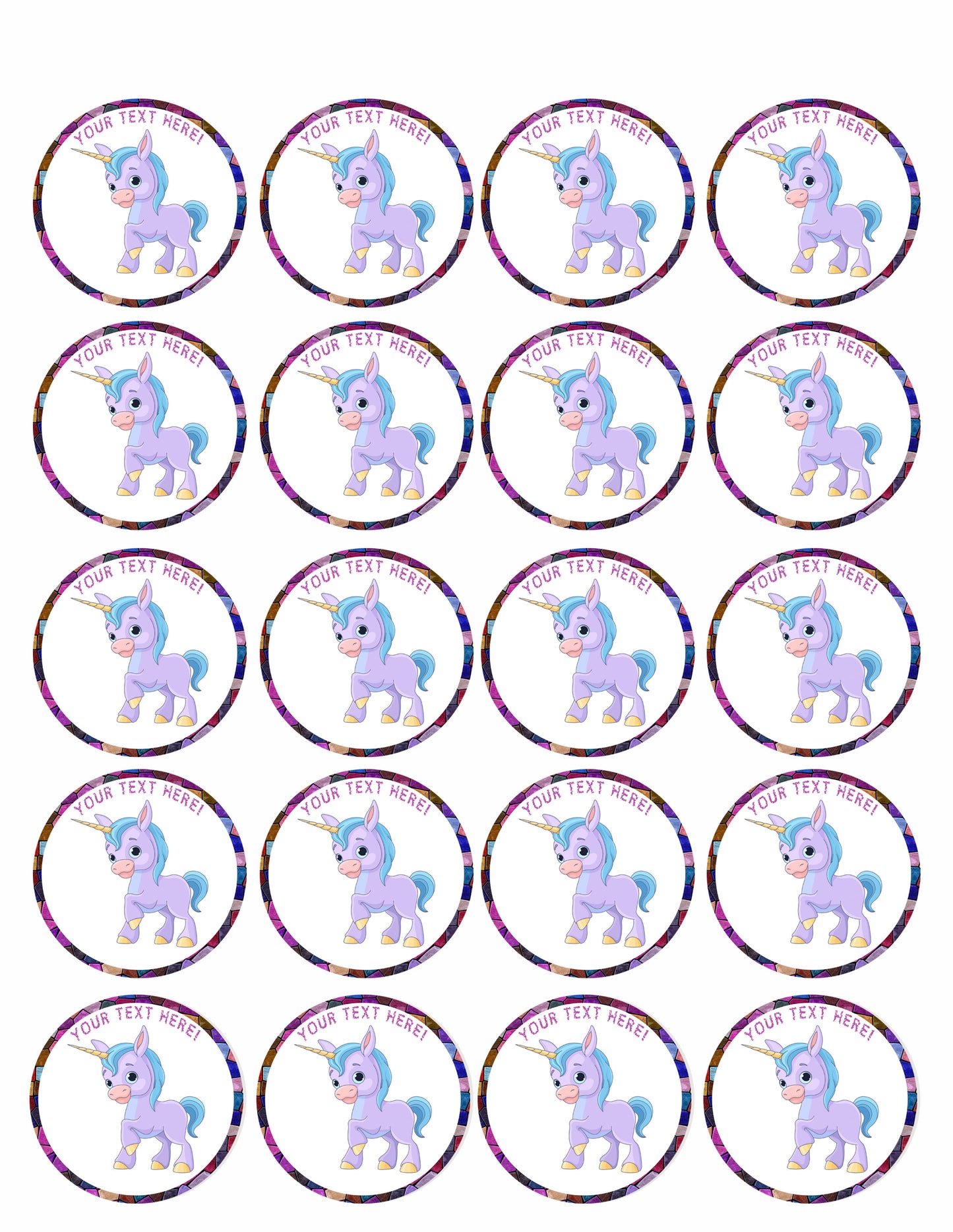 Cute Baby Unicorn - Edible Cake Topper, Cupcake Toppers, Strips