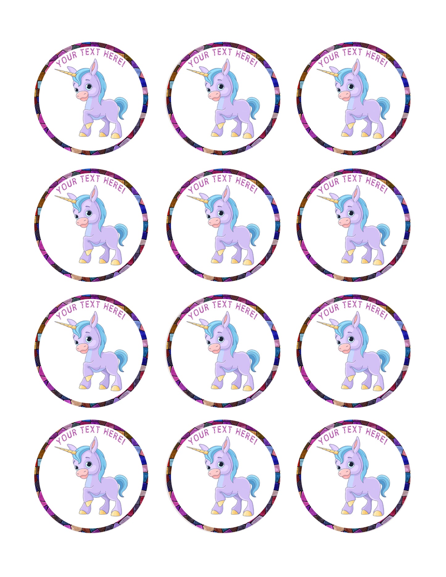 Cute Baby Unicorn - Edible Cake Topper, Cupcake Toppers, Strips