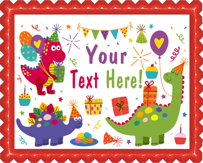 Cute Dinosaurs Birthday - Edible Cake Topper, Cupcake Toppers, Strips