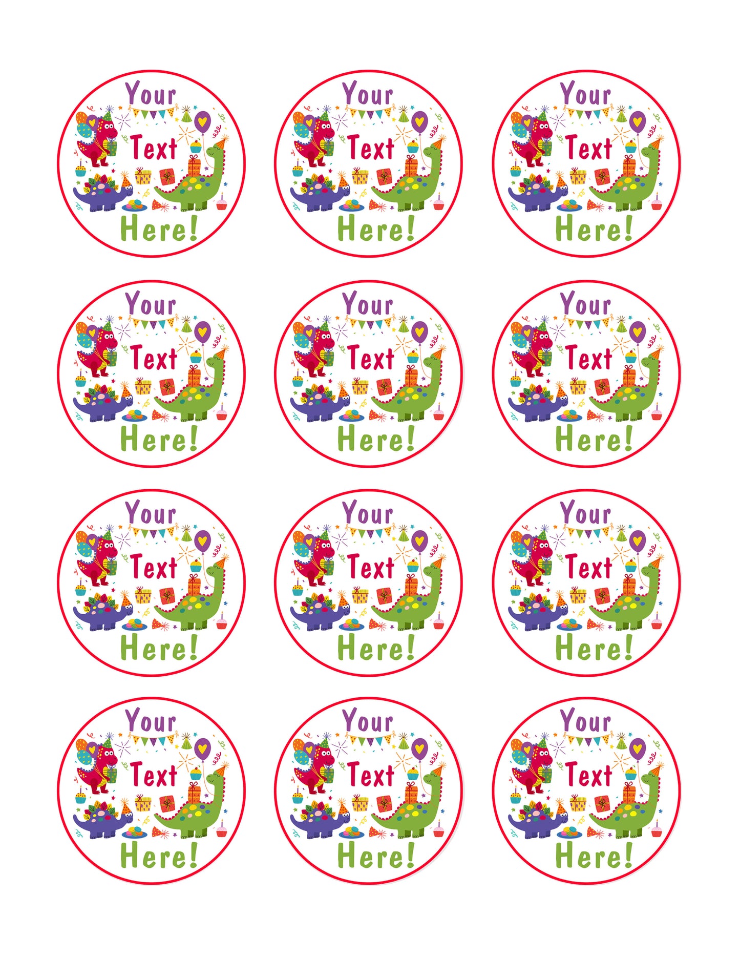 Cute Dinosaurs Birthday - Edible Cake Topper, Cupcake Toppers, Strips