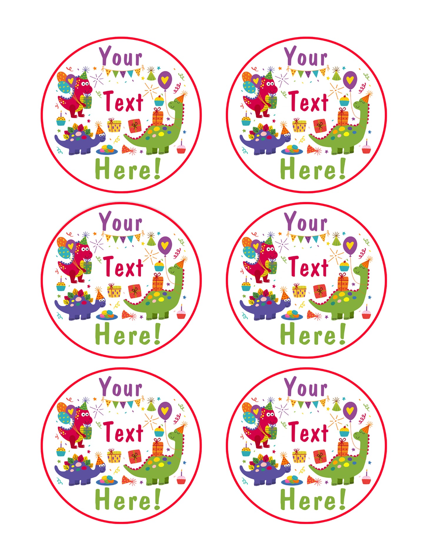 Cute Dinosaurs Birthday - Edible Cake Topper, Cupcake Toppers, Strips