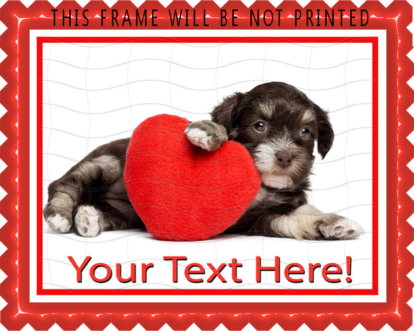 Cute dog with heart - Edible Cake Topper, Cupcake Toppers, Strips
