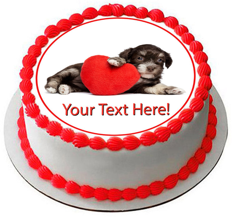 Cute dog with heart - Edible Cake Topper, Cupcake Toppers, Strips