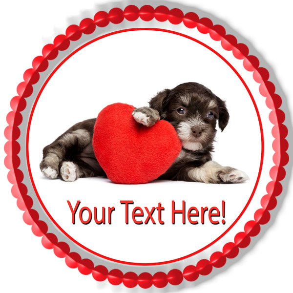 Cute dog with heart - Edible Cake Topper, Cupcake Toppers, Strips