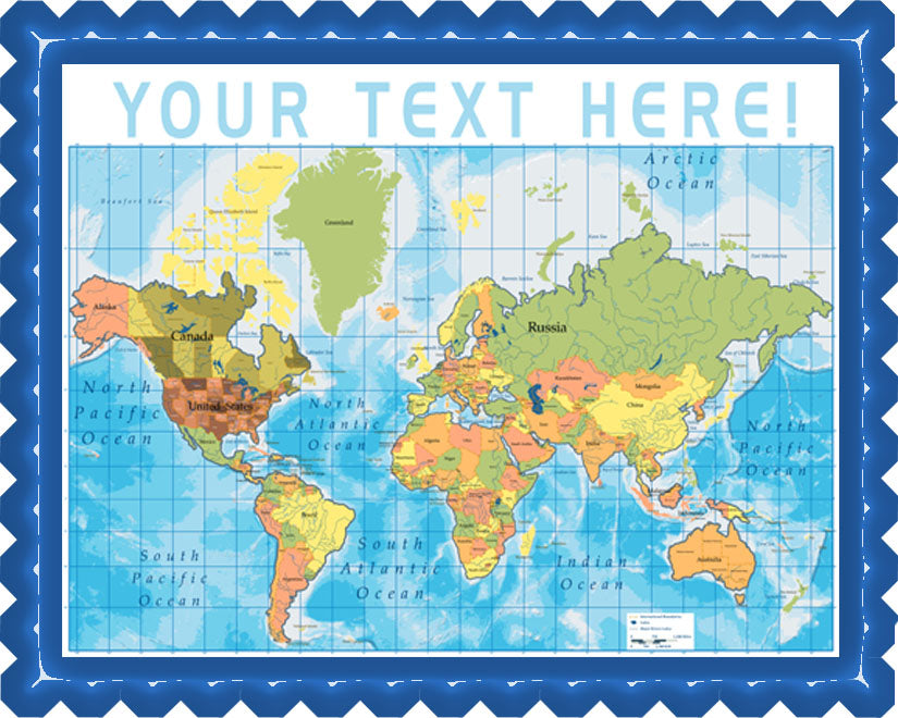 Detailed World Map - Edible Cake Topper, Cupcake Toppers, Strips