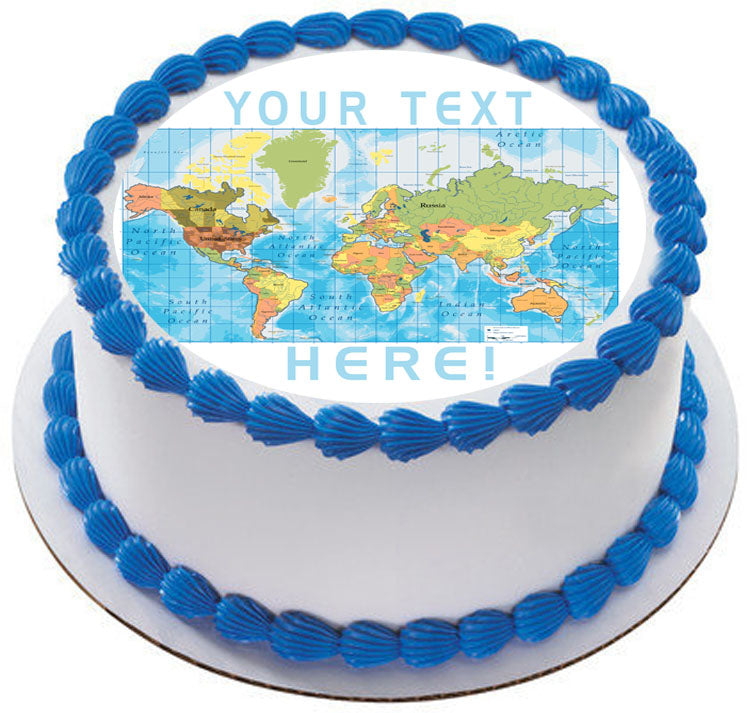 Detailed World Map - Edible Cake Topper, Cupcake Toppers, Strips