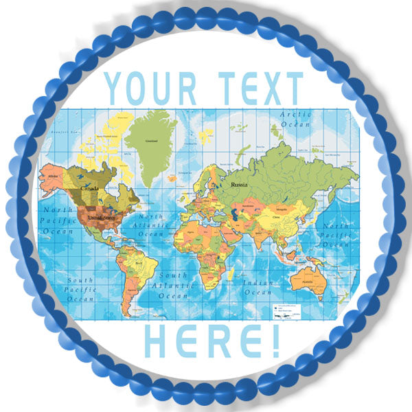Detailed World Map - Edible Cake Topper, Cupcake Toppers, Strips
