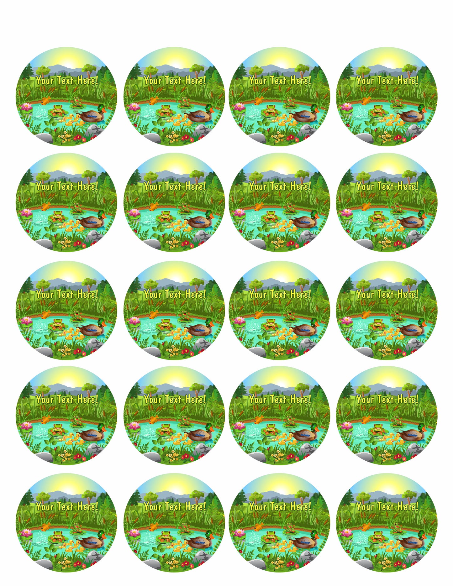 Duck Pond Near the Forest and Mountain - Edible Cake Topper, Cupcake Toppers, Strips