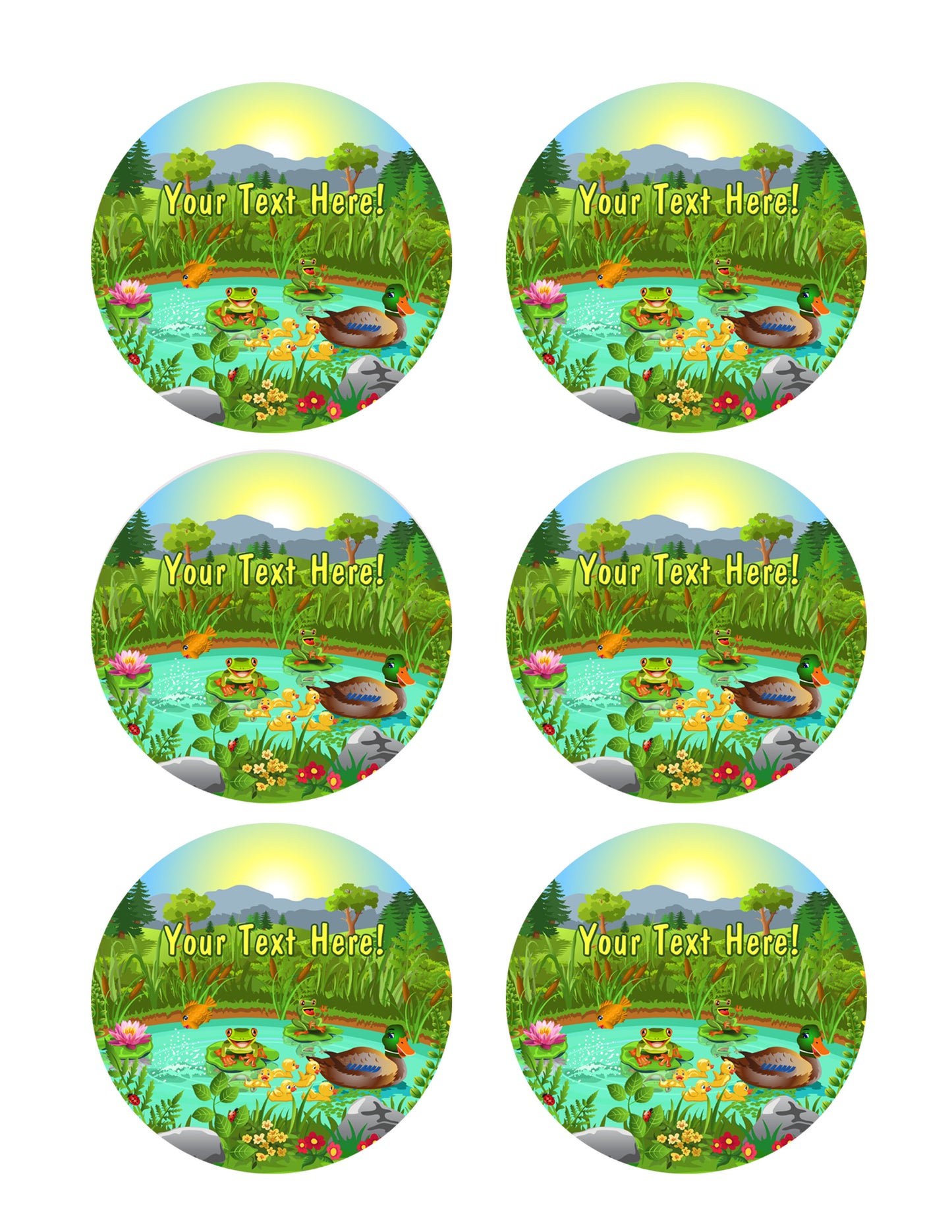 Duck Pond Near the Forest and Mountain - Edible Cake Topper, Cupcake Toppers, Strips