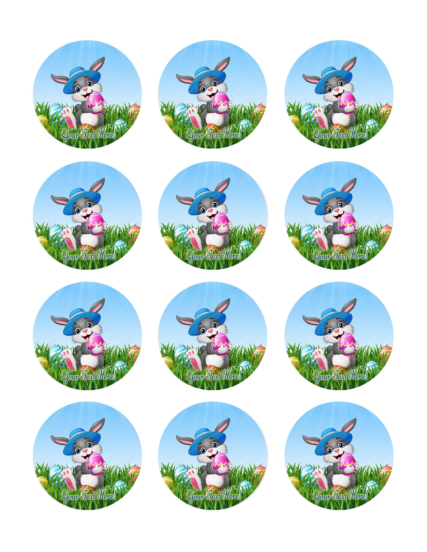Easter Bunny with Egg - Edible Cake Topper, Cupcake Toppers, Strips