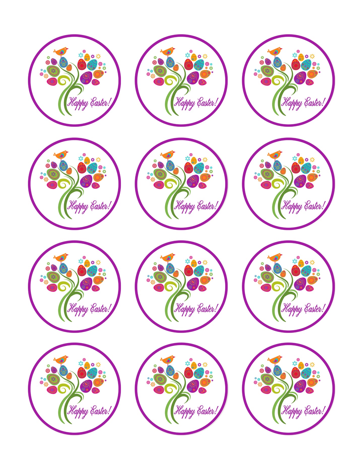 Easter Tree - Edible Cake Topper, Cupcake Toppers, Strips