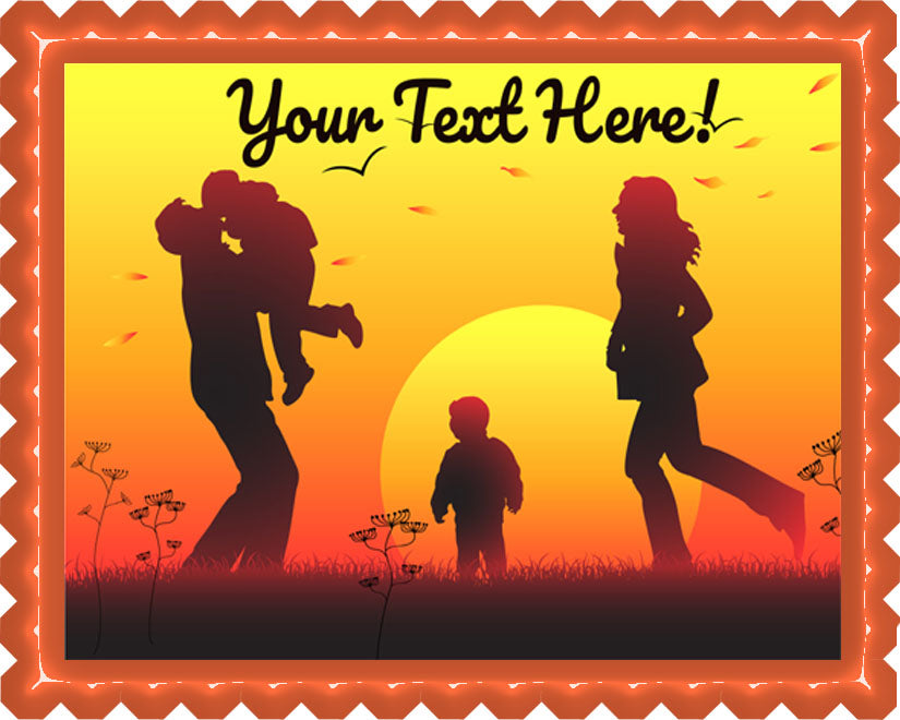 Family Sunset Silhouette - Edible Cake Topper, Cupcake Toppers, Strips