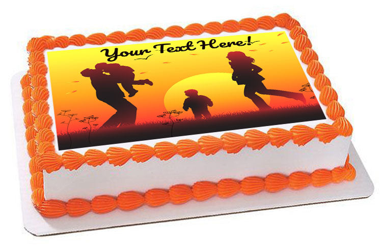 Family Sunset Silhouette - Edible Cake Topper, Cupcake Toppers, Strips