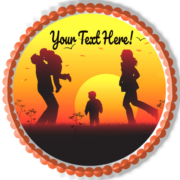 Family Sunset Silhouette - Edible Cake Topper, Cupcake Toppers, Strips