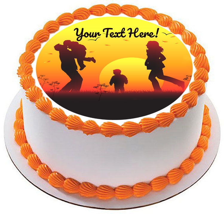 Family Sunset Silhouette - Edible Cake Topper, Cupcake Toppers, Strips