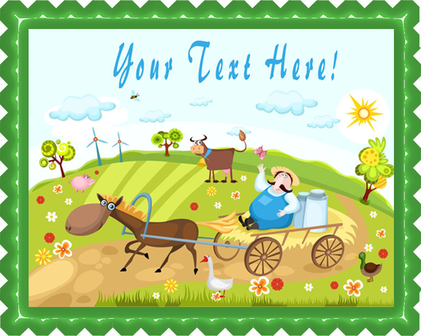 Farm With Farm Animals - Edible Cake Topper OR Cupcake Topper, Decor