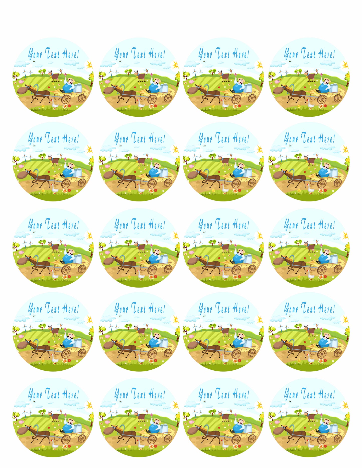 Farm With Farm Animals - Edible Cake Topper OR Cupcake Topper, Decor