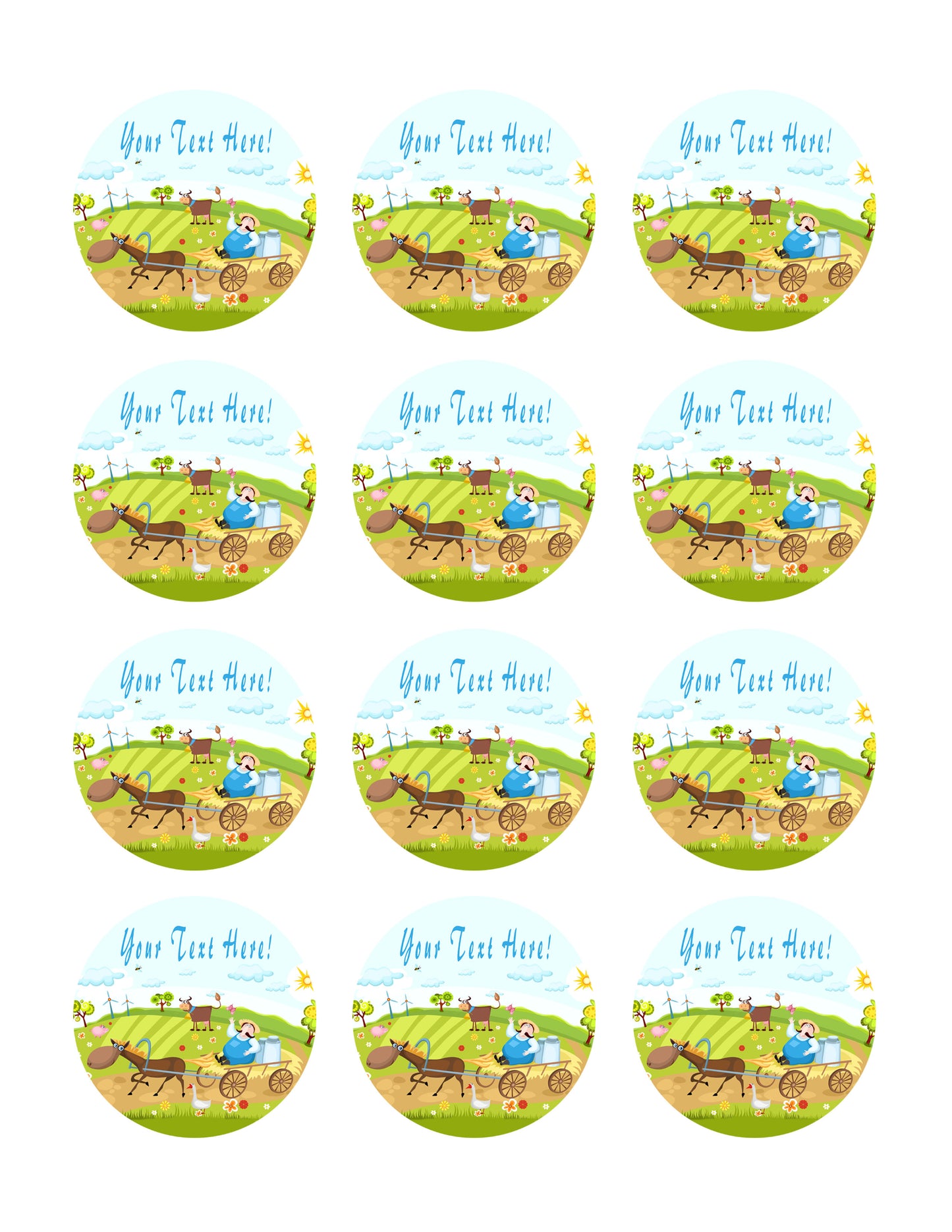 Farm With Farm Animals - Edible Cake Topper OR Cupcake Topper, Decor