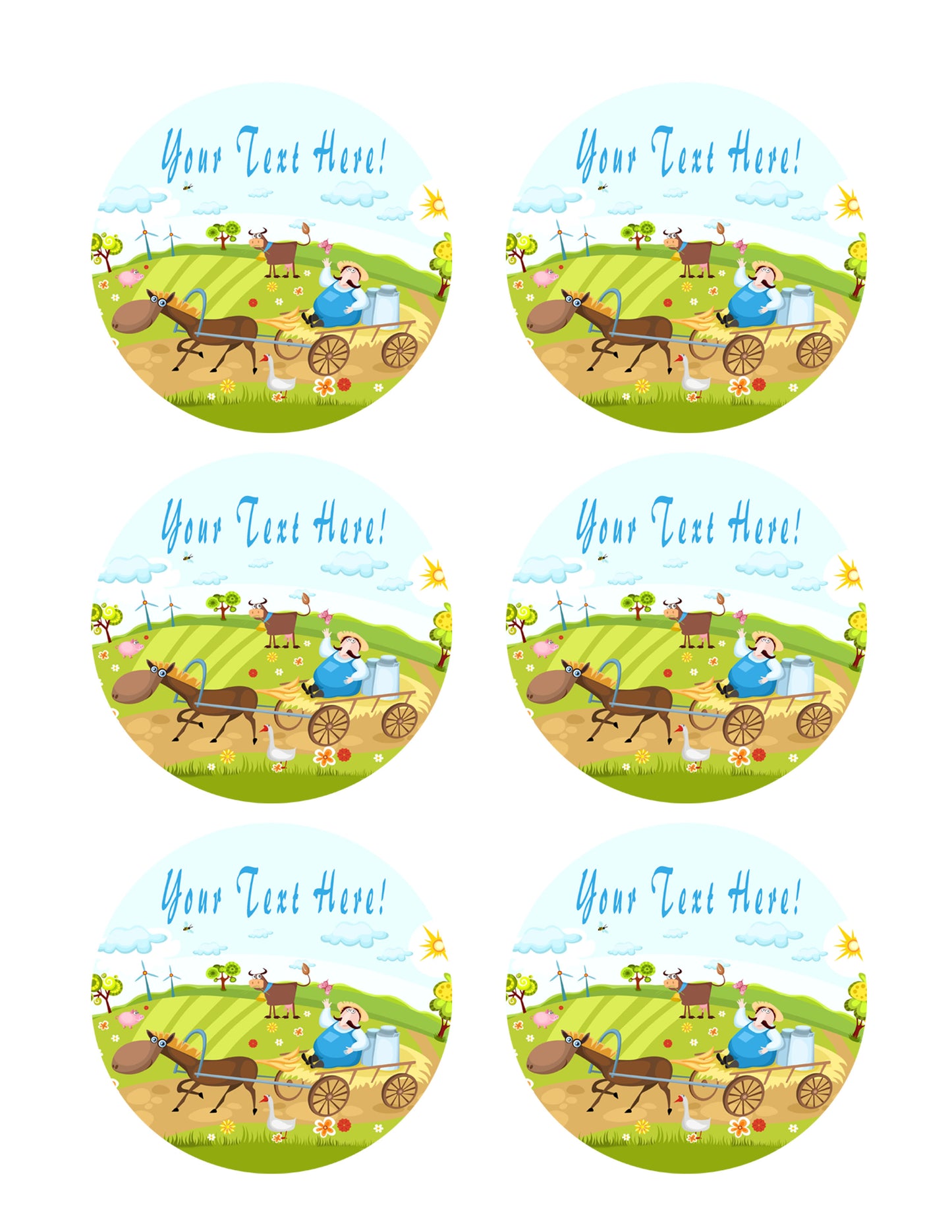 Farm With Farm Animals - Edible Cake Topper OR Cupcake Topper, Decor
