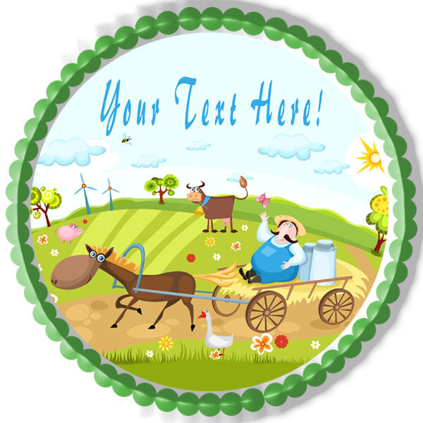 Farm With Farm Animals - Edible Cake Topper OR Cupcake Topper, Decor