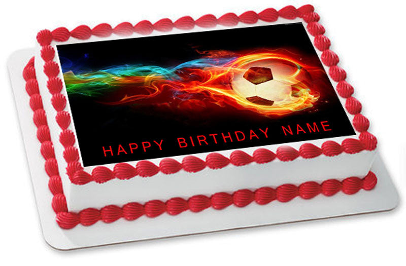 Flaming Soccer Ball - Edible Cake Topper OR Cupcake Topper, Decor