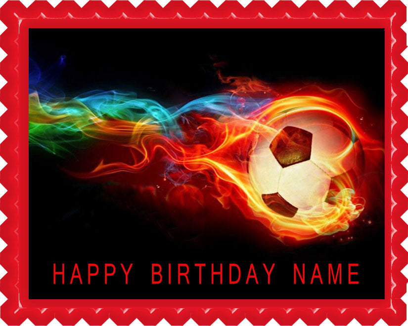 Flaming Soccer Ball - Edible Cake Topper OR Cupcake Topper, Decor