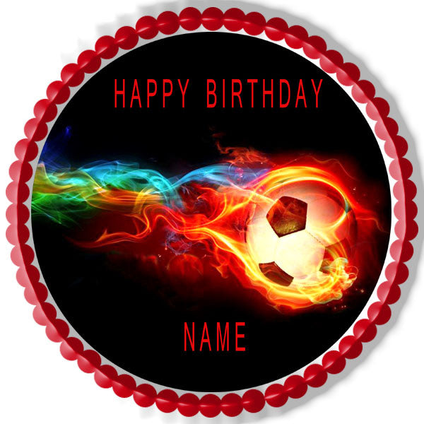 Flaming Soccer Ball - Edible Cake Topper OR Cupcake Topper, Decor