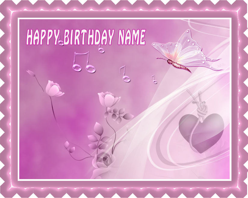 Flowers pink rose Edible Birthday Cake Topper OR Cupcake Topper, Decor