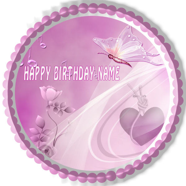 Flowers pink rose Edible Birthday Cake Topper OR Cupcake Topper, Decor