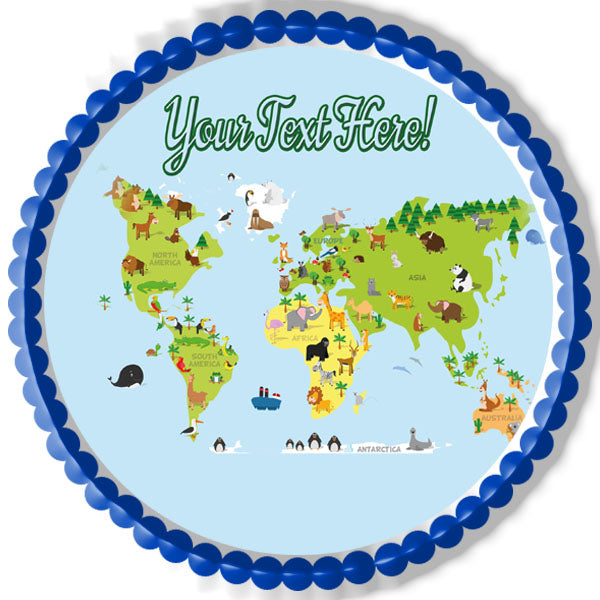Animal world map - Edible Cake Topper, Cupcake Toppers, Strips
