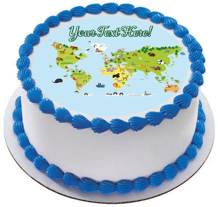 Animal world map - Edible Cake Topper, Cupcake Toppers, Strips